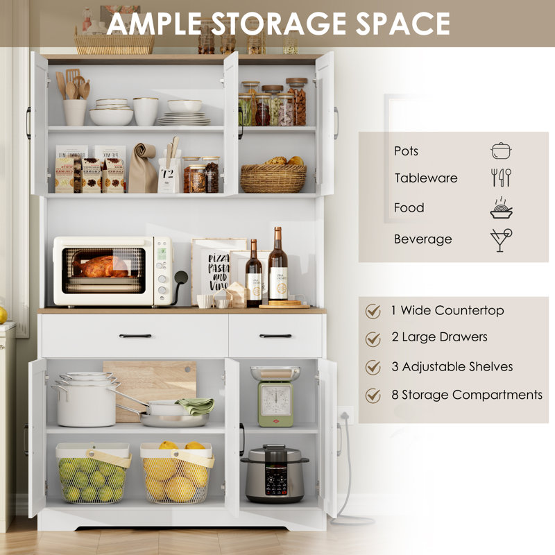 71" H Kitchen Pantry Cabinet, White