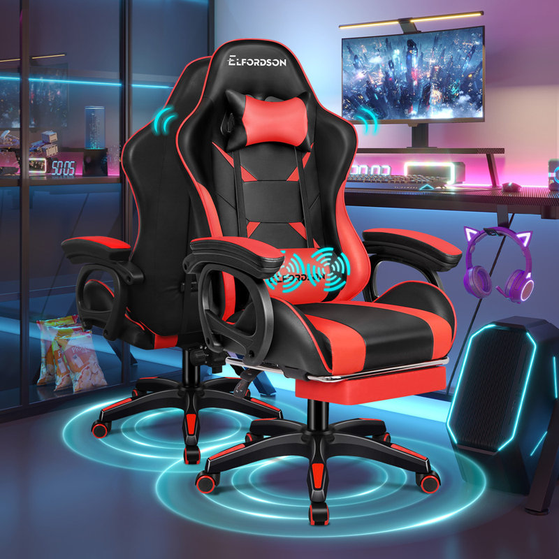 Metro Lane Gaming Chair with Headrest, Red/Black