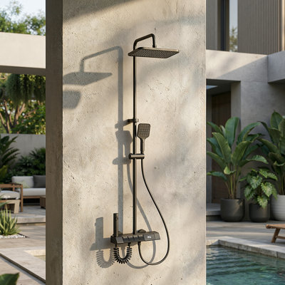 Outdoor Shower Set 4 Modes LED Digital Display 4-Button Control Black Aluminum