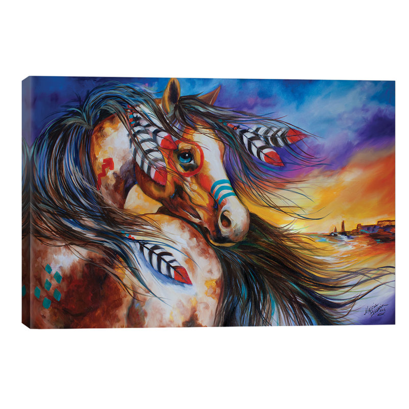 5 Feathers Indian War Horse by Marcia Baldwin - Painting on Canvas, No Frame, 66.04 cm H x 45.72 cm W x 1.91 cm D