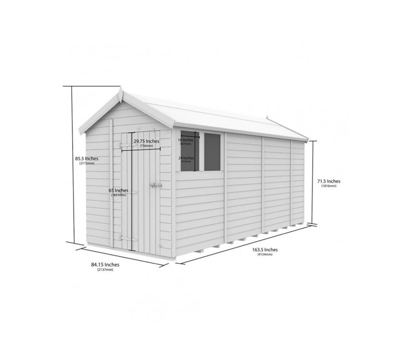 Total Sheds 7ft x 14ft Apex Garden Shed - Single Door - No Windows - Pressure Treated Timber - UK Manufactured