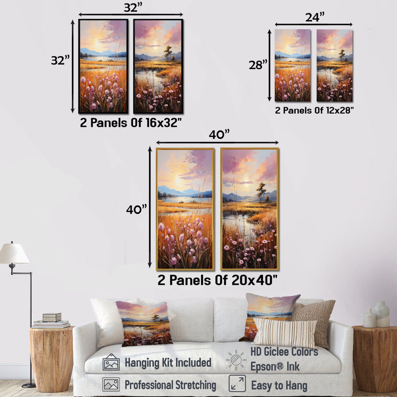 Ensemble de 2 reproductions d'art murales "Natural Harmony", Cadre flottant noir, H 28 po x l 25 po