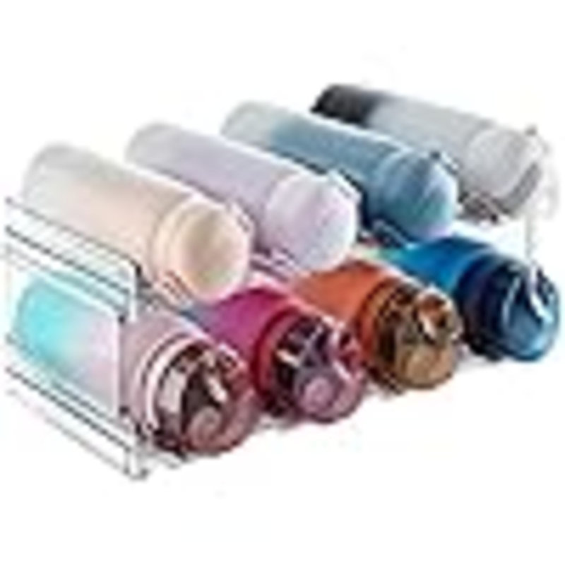 Organisateur / support de bouteille d'eau empilable pour réfrigérateur à armoire, rangement et rangement pour garde-manger, porte-bouteilles en plastique, porte-gobelet de voyage, 2 sachets, contient 8 bouteilles