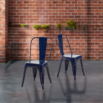 High Gloss Industrial Metal Dining Chairs 18 Inch Seat Height Stackable Indoor Outdoor, Lightweight Easy-Clean Surface, Easy Assembly, Durable Modern Design, For Kitchen Cafe Bar