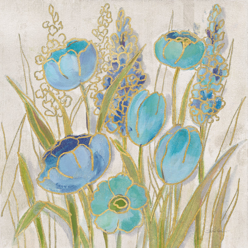 Opalescent Floral II Blue by Silvia Vassileva - Wrapped Canvas Painting, 51cm H x 51cm W