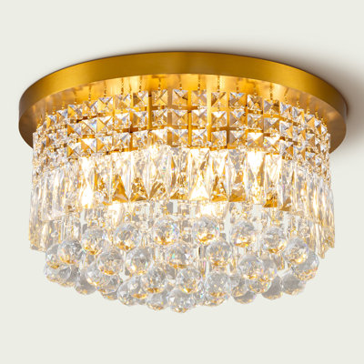  Plafonnier encastré en cristal Hedin de 20 po avec 9 lumières DEL, plafonnier de luxe moderne pour salon, chambre à coucher, salle de bain, vestibule, vestiaire (ampoules incluses)