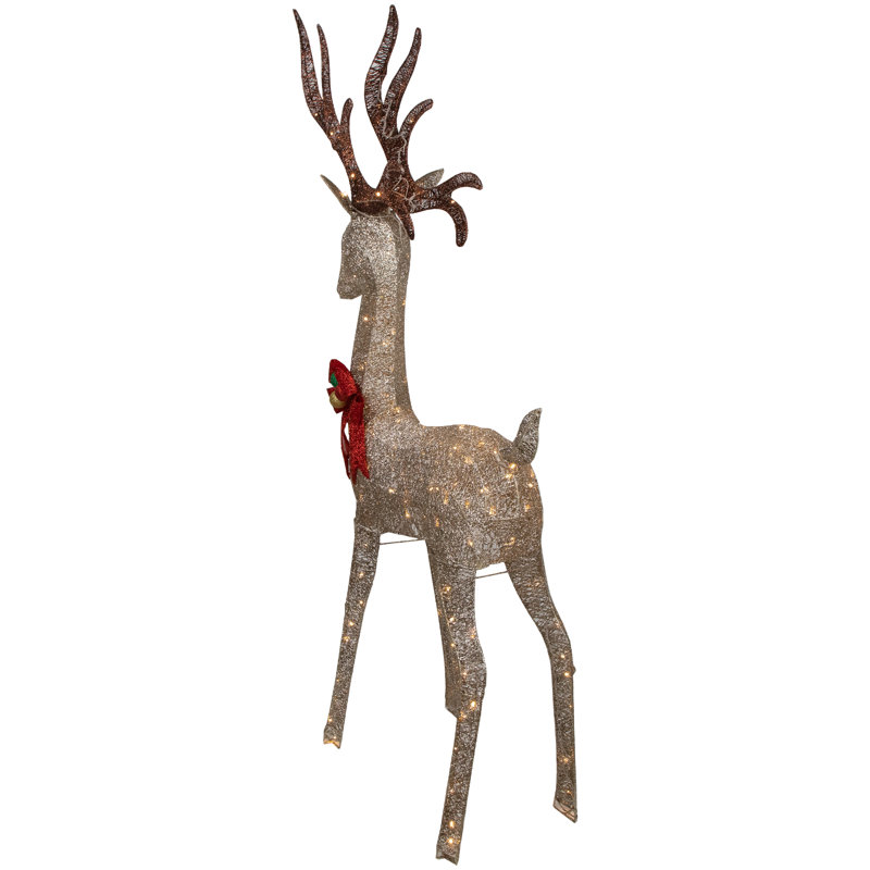 Décoration de Noël 74 po cerf champagne avec arc rouge