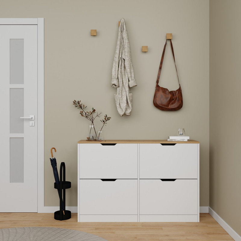 Armoire à chaussures moderne avec plusieurs tablettes, blanc mat, 47,4 x 31,2 x 11,8 pouces | 100% panneau de particules enduit de mélamine, épaisseur: 0,7 pouce | Design scandinave mural et élégant pour le rangement dans l'entrée et le couloir