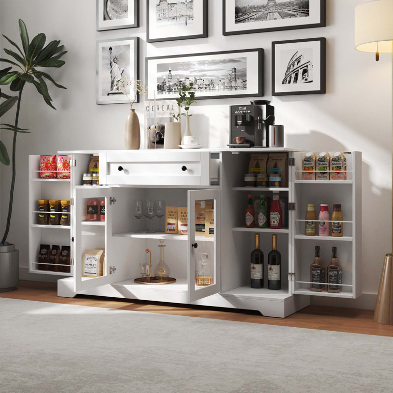 Buffet Cabinet with Storage, Modern Sideboard Buffet with Doors, Wood Coffee Bar Kitchen Storage Cabinet with Drawer and Adjustable Shelf