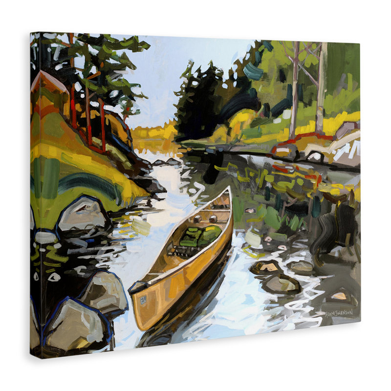 Canoé à travers la rivière, art mural par Adam Swanson bp-759_CN, H 16 po x l 20 po