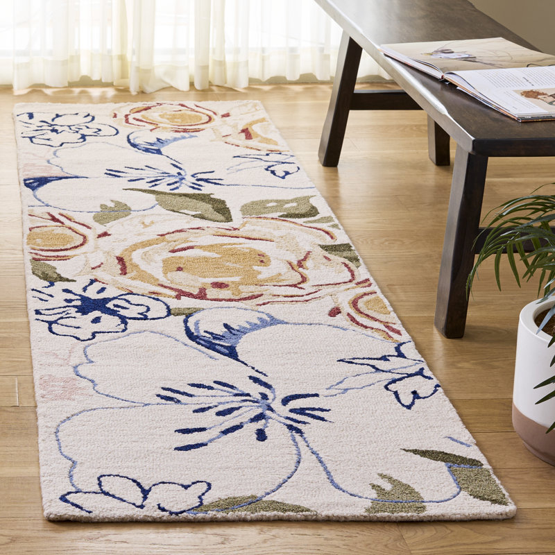Laine touffetée à la main Jardin; Tapis d'intérieur floral en coton, Tapis de couloir 2 pi 3 po x 8 pi