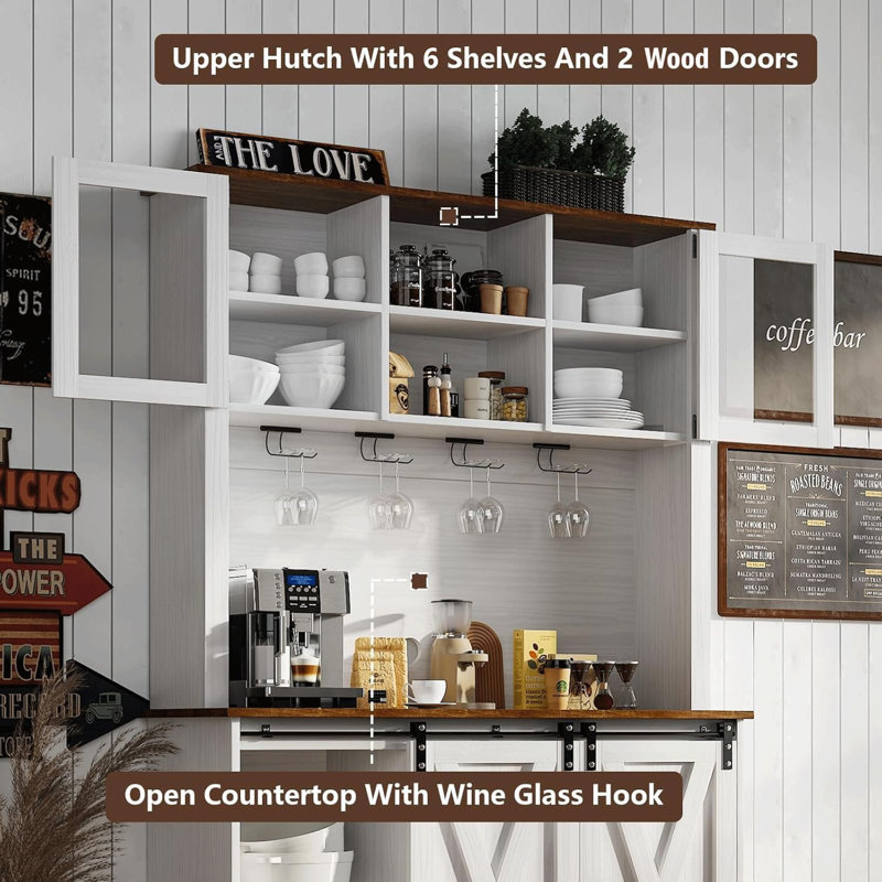 72'' Farmhouse Coffee Bar Cabinet, White