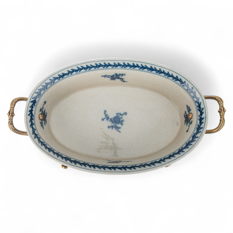 Blue White Oval Basin with Ormolu