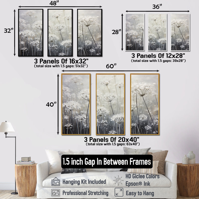 Ensemble de salon Misty Opalescent Floral Field I - Flower Wall Art, Cadre flottant noir, H 28 po x l 36 po x P 1 po