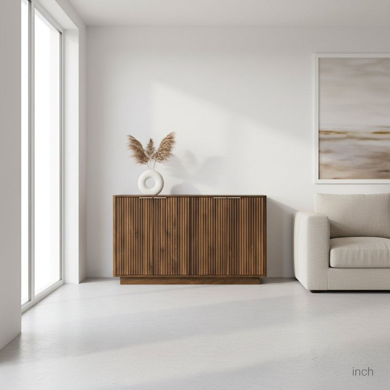 Modern Fluted Buffet Sideboard With Storage And Adjustable Shelves | Gift Idea, Brown