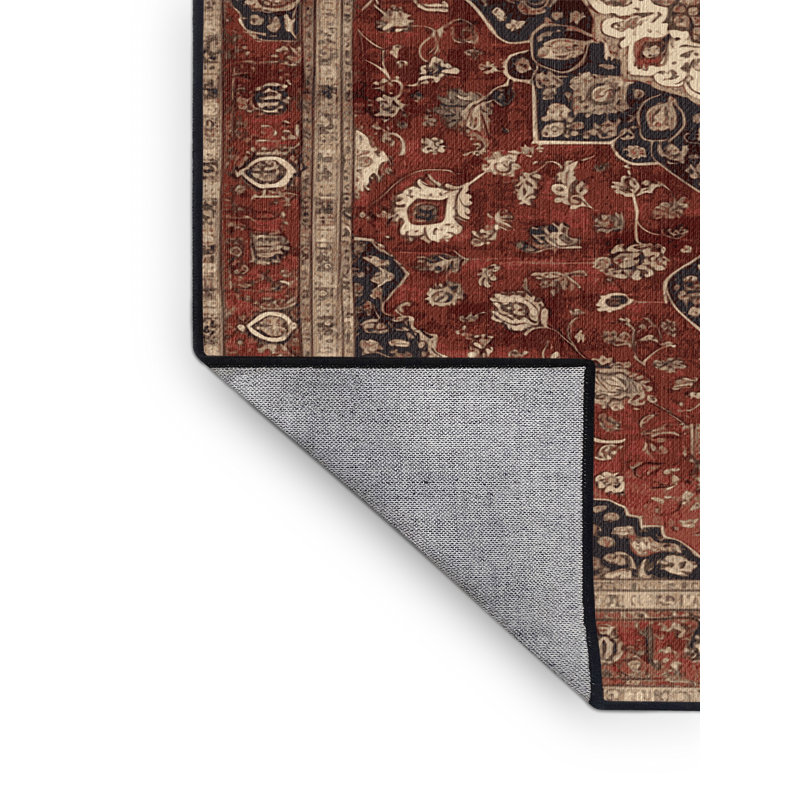 Tapis persan noir lavable à la machine, Rond 7 pi