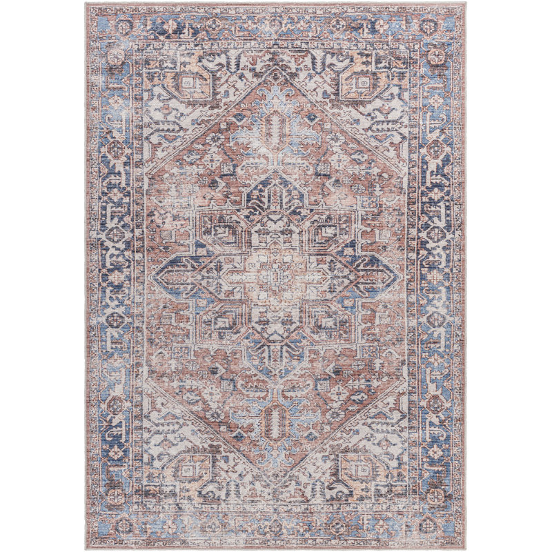 Orhideja Oriental Machine Woven Area Rug in Blue/Red, Runner 2'7" x 10'