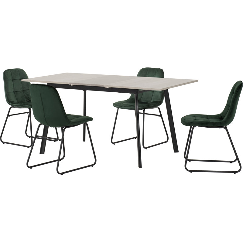 Ragnar 4 - Person Butterfly Leaf Dining Set, Emerald Green/Black