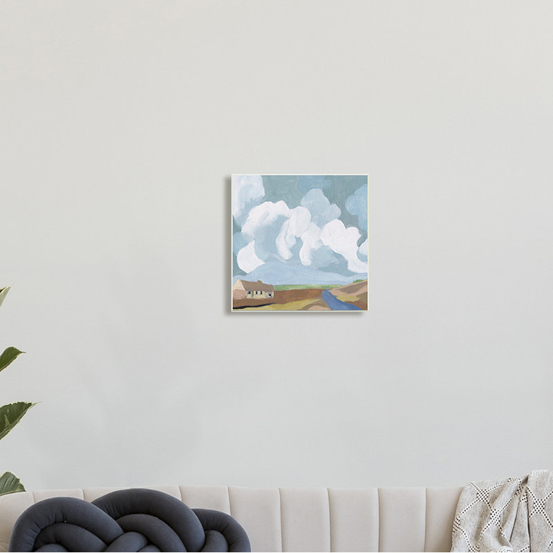 Pittoresque maison de campagne avec ciel nuageux abstrait, H 12 po x l 12 po, Plaque murale
