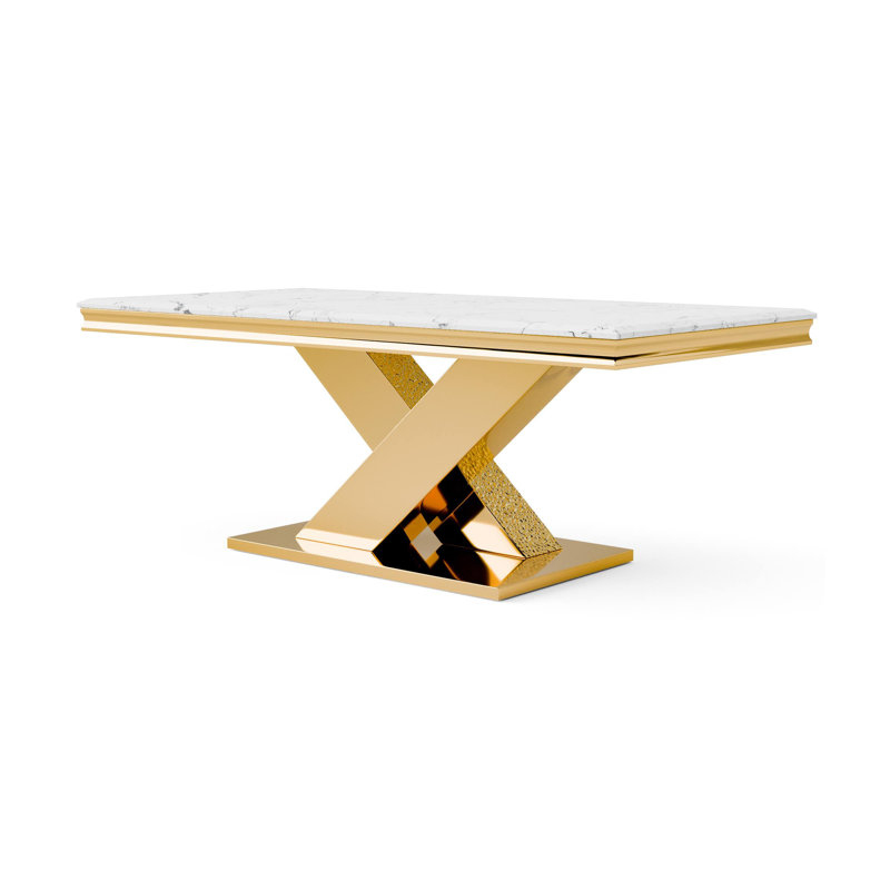 79.4" W Glam Dining Table, Gold, Gold