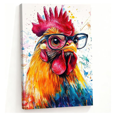 Rooster Canvas Wall Art Funny Chicken Portrait Picture Prints Rustic Animal Painting Artwork Farmhouse Kitchen Decor Framed(White,16.00" X 24.00")