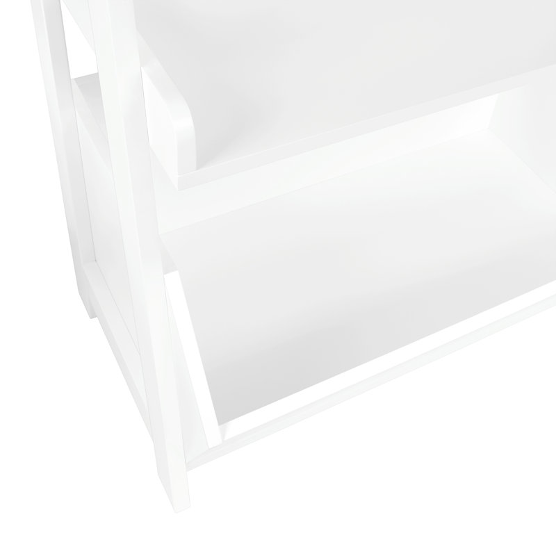 RiverRidge Kids 4-Tier 24in Ladder Shelf Toy Organizer and Book Storage with 3 Open Display Shelf - White with 2 Half Size Fabric Bins