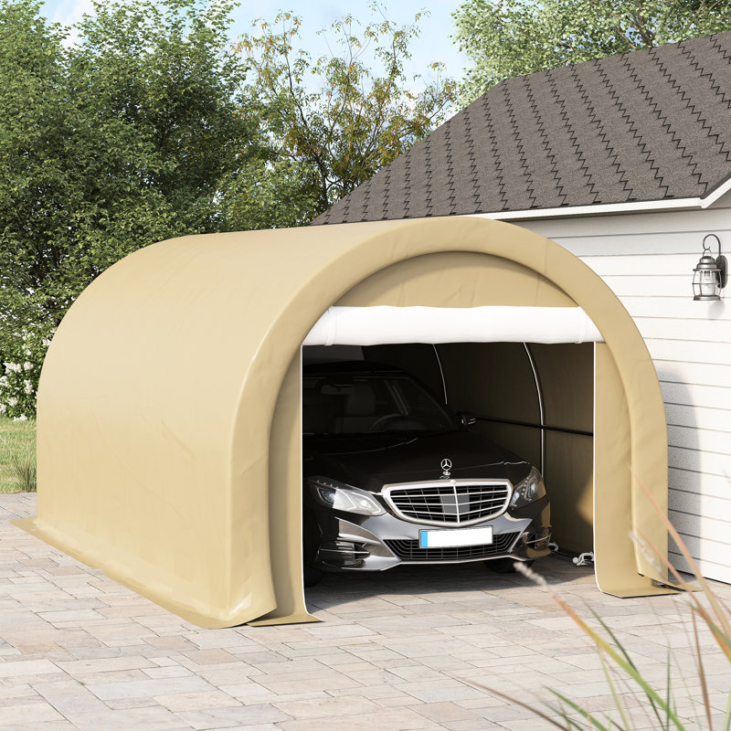 Abri de garage robuste - 10 pi x 16 pi, beige, housse en PE, véhicule beige, pour voiture, moto, bateau,