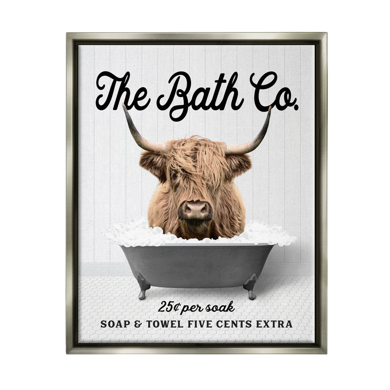 «Bubble Bath Highland Cow», art mural encadré sur toile flottante par lettré et doublé, H 21 po x l 17 po x P 1,7 po