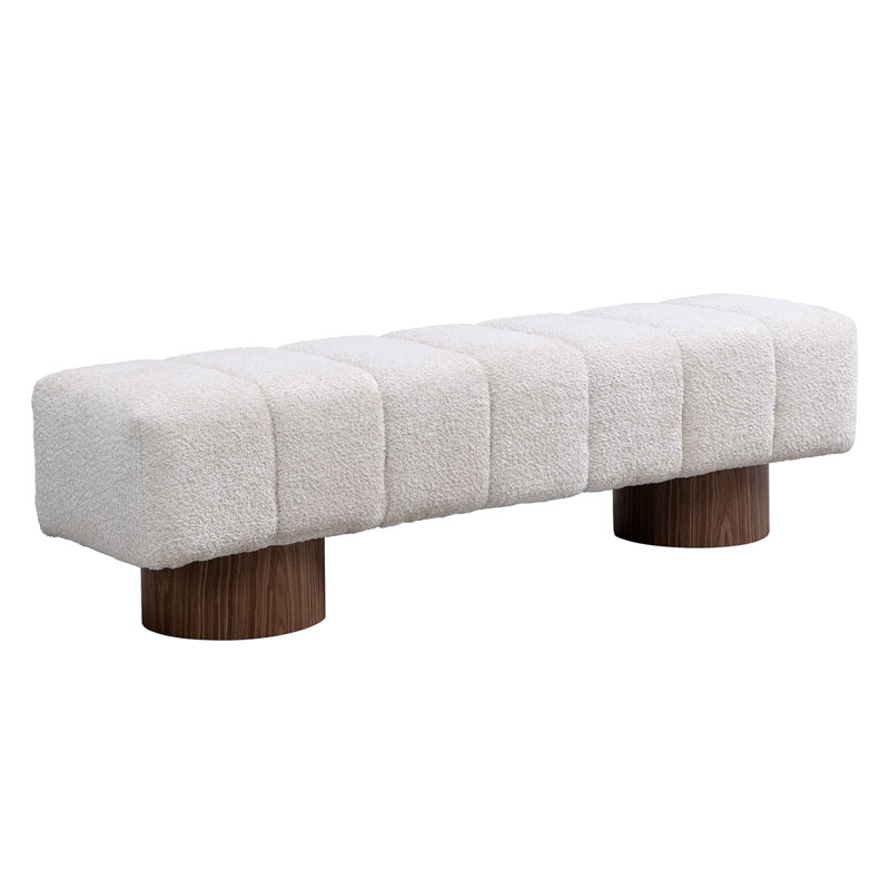 Upholstered Dining Bench For Dining Room, No-Assembly End Of Bed Entryway Bench Ottoman For Bedroom Living Room, Faux Fur Fabric Stool Top Wood Leg 300 LBS Weight Capacity
