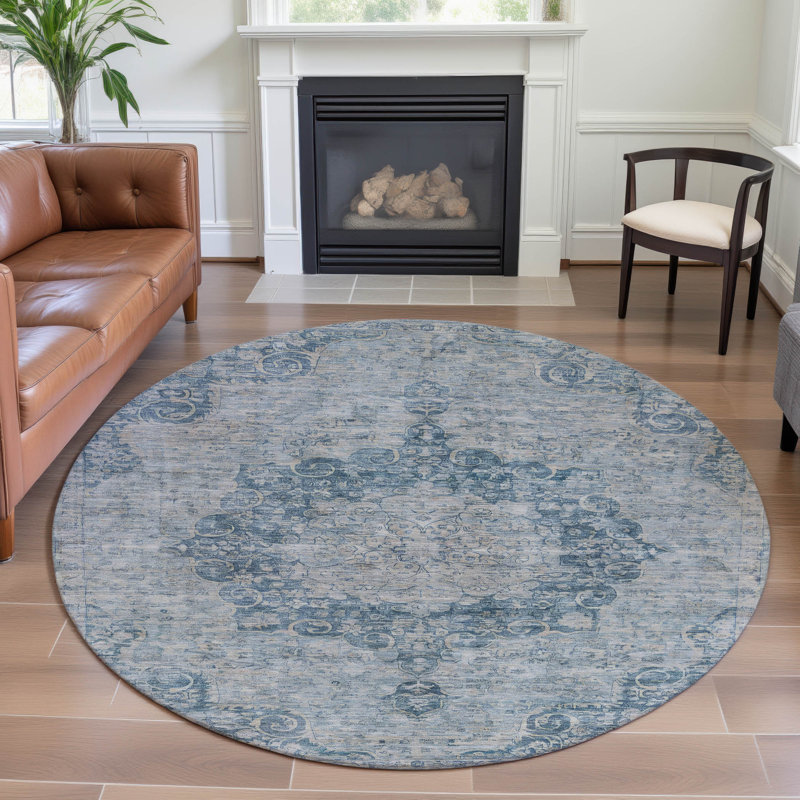 Premium Machine Washable Larock AMF1238 Global Rug, Round 8'