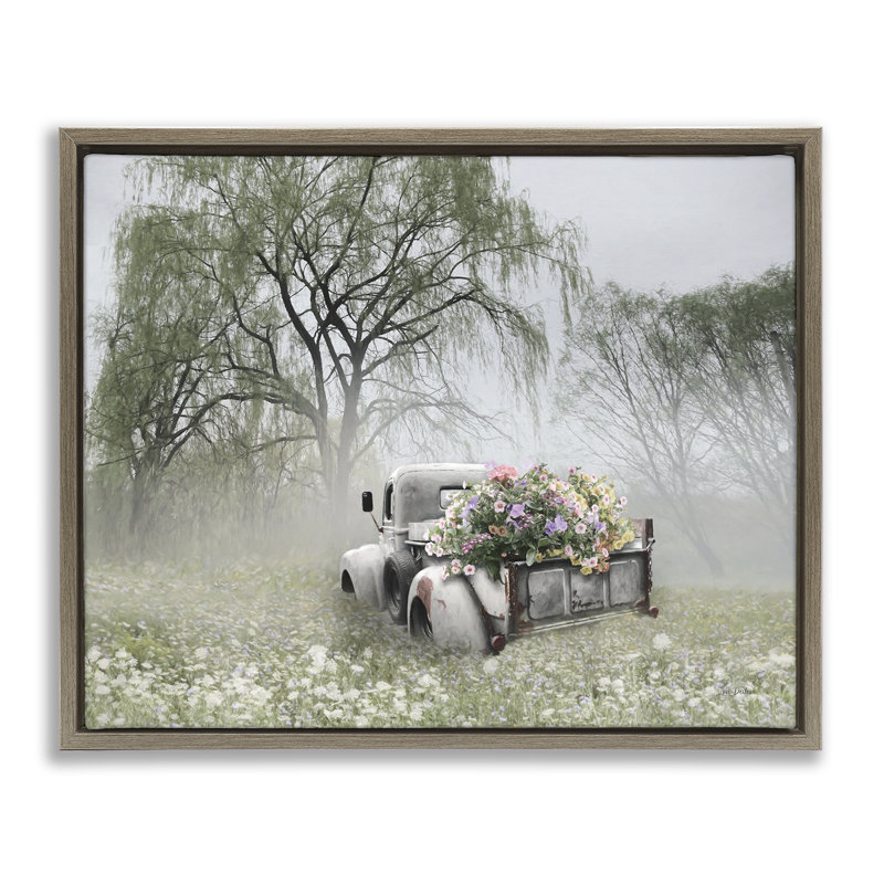 «Overgrown Floral Truck Floater», art mural sur toile par Lori Deiter, Cadre flottant orme Montalcino, H 25 po x l 31 po