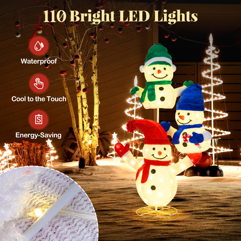 Présentoir de Noël bonhomme de neige illuminé 5 pi avec 110 lumières DEL pour décoration intérieure / extérieure