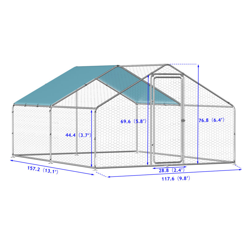 Dayson Metal Chicken Run Coop, Walk-in Poultry Cage with Waterproof & Anti-UV Cover Lockable Door Design