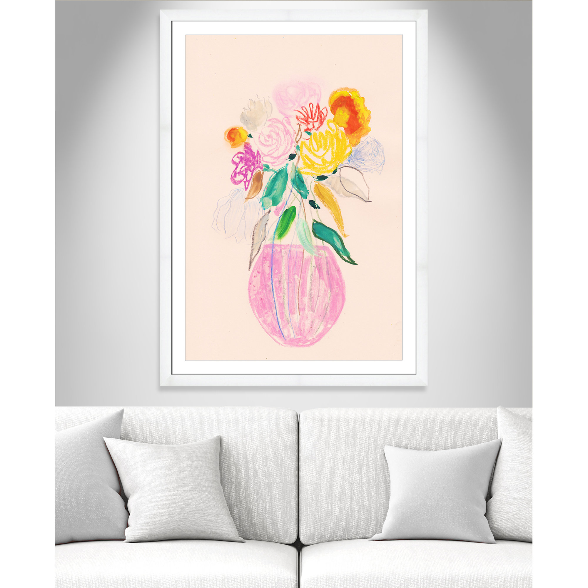 Simple Floral I Print by Bea Dina, White Single Picture Framed Paper, 49" H x 35" W x 1.25" D, White