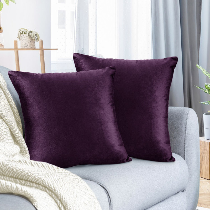 Housse de coussin décoratif en velours , Mauve aubergine, 16 po x 1 po