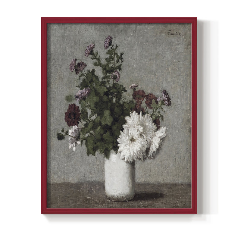 Impression florale vintage encadrée Lxxvii - bois massif, Rouge, H 30 po x l 24 po