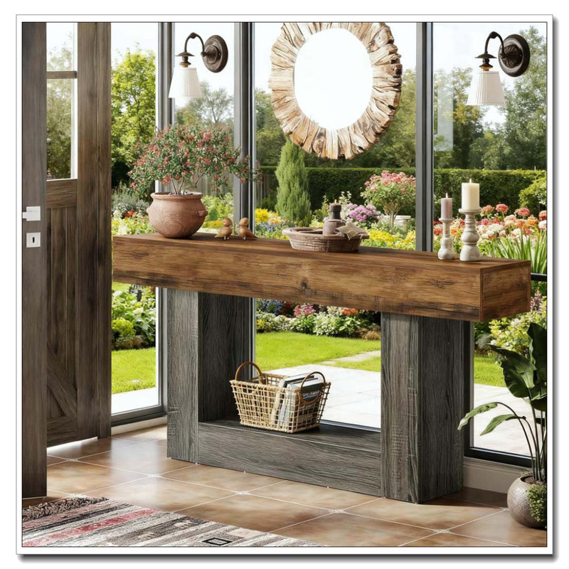Wooden Console Table, Sofa Side Table, Living Room Table, Brown