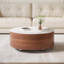 Table basse ronde moderne mobile avec roulettes, 2 tiroirs et plateau en pierre frittée à motif de marbre durable, 29,5 po-1146288777