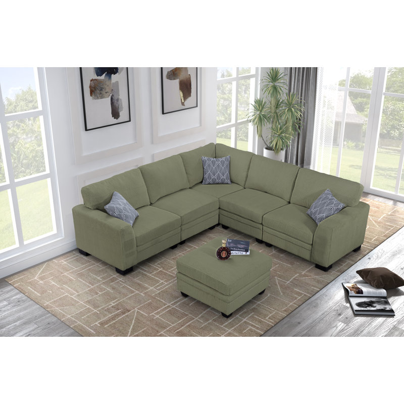 Canapé modulaire en velours côtelé 6 pièces, Velours côtelé vert