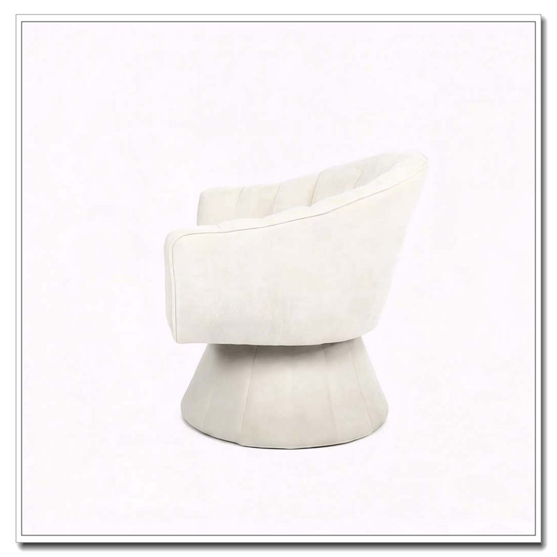 Fauteuil demi-tonneau pivotant à 360 ° avec revêtement en velours côtelé et capitonnage à rainures, Cream Fabric