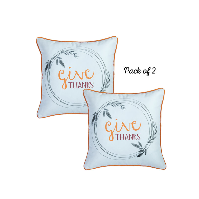 Thanksgiving White and Orange Polyester Pillow Covers, Set of 2