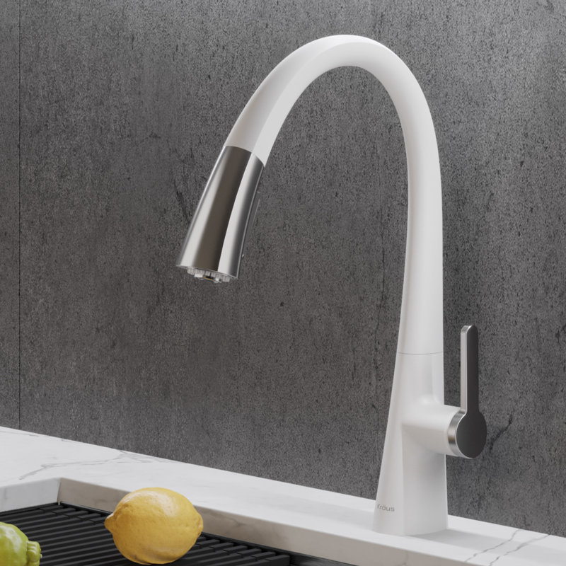 Nolen™ Pull Down Single Handle Kitchen Faucet, Chrome/White