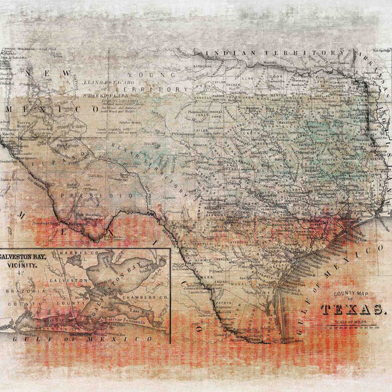 « texas map » par parvez taj,, impression sur toile tendue, H 48 po x l 48 po x P 1,5 po