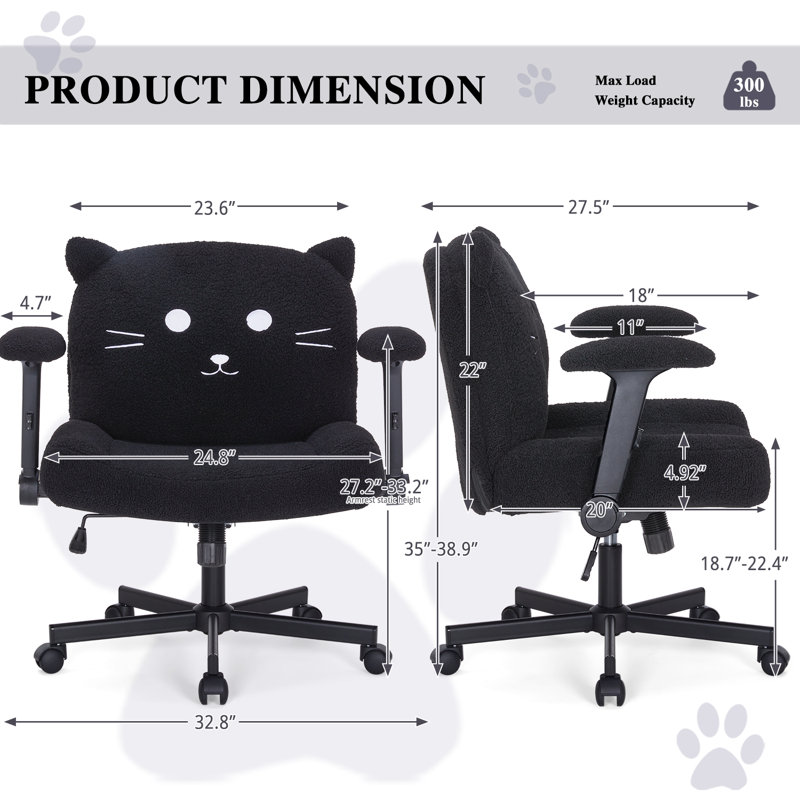 Chaise ergonomique de bureau à domicile avec accoudoirs réglables et roues pivotantes, 350 lb, Noir