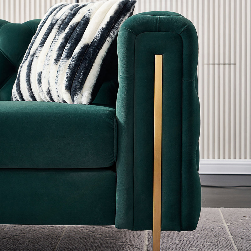 Canapé à accoudoirs carrés 84,25 po Jamayiah, Velours vert