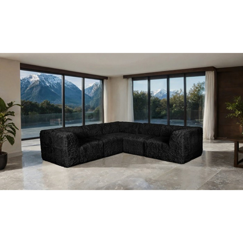 Canapé modulaire symétrique 5 pièces Earley, Similifourrure noire