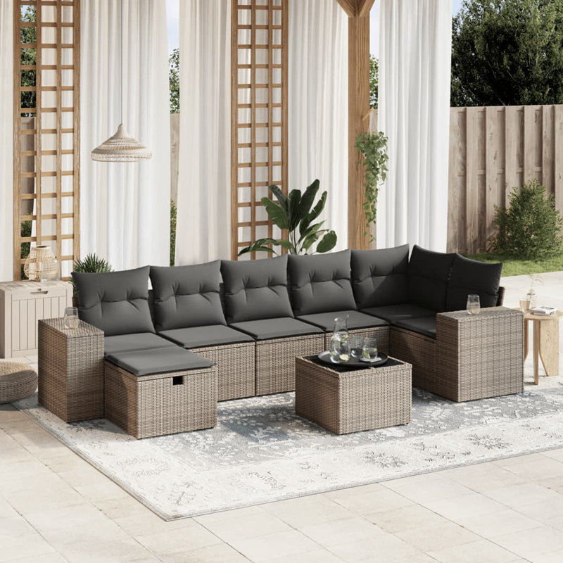 Ensemble de canapé de jardin en rotin de polyester gris, verre trempé, acier thermolaqué Vidaxl