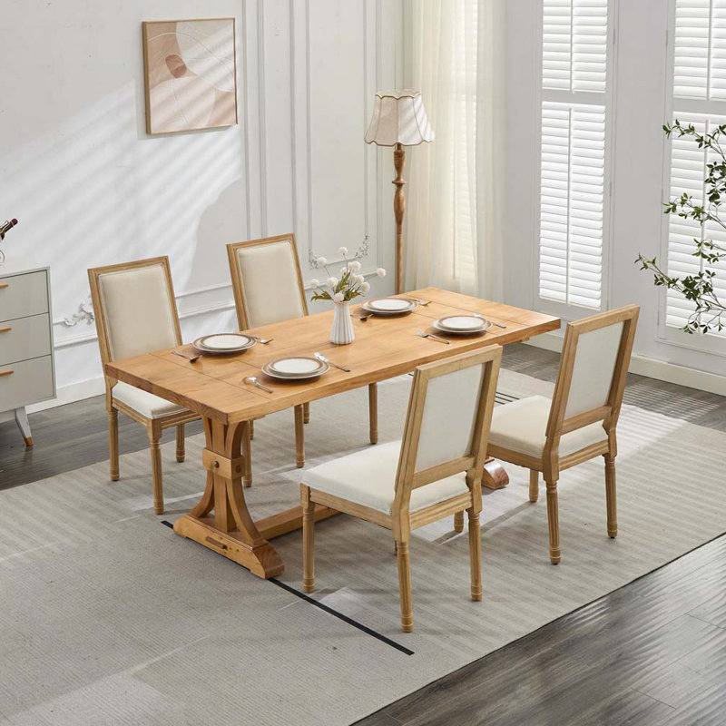 Chaises de salle à manger en bois French, Beige