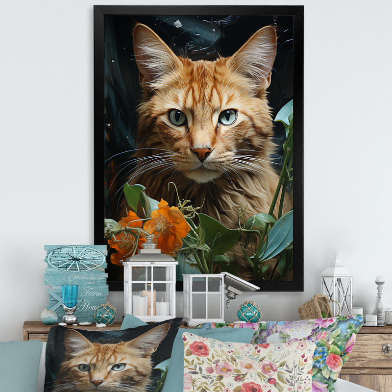 Mystique Cat Print on Canvas with Black Frame