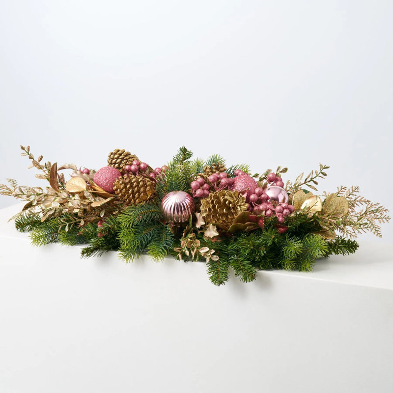 Ornement de table de Noël en forme de boule de pin et rose